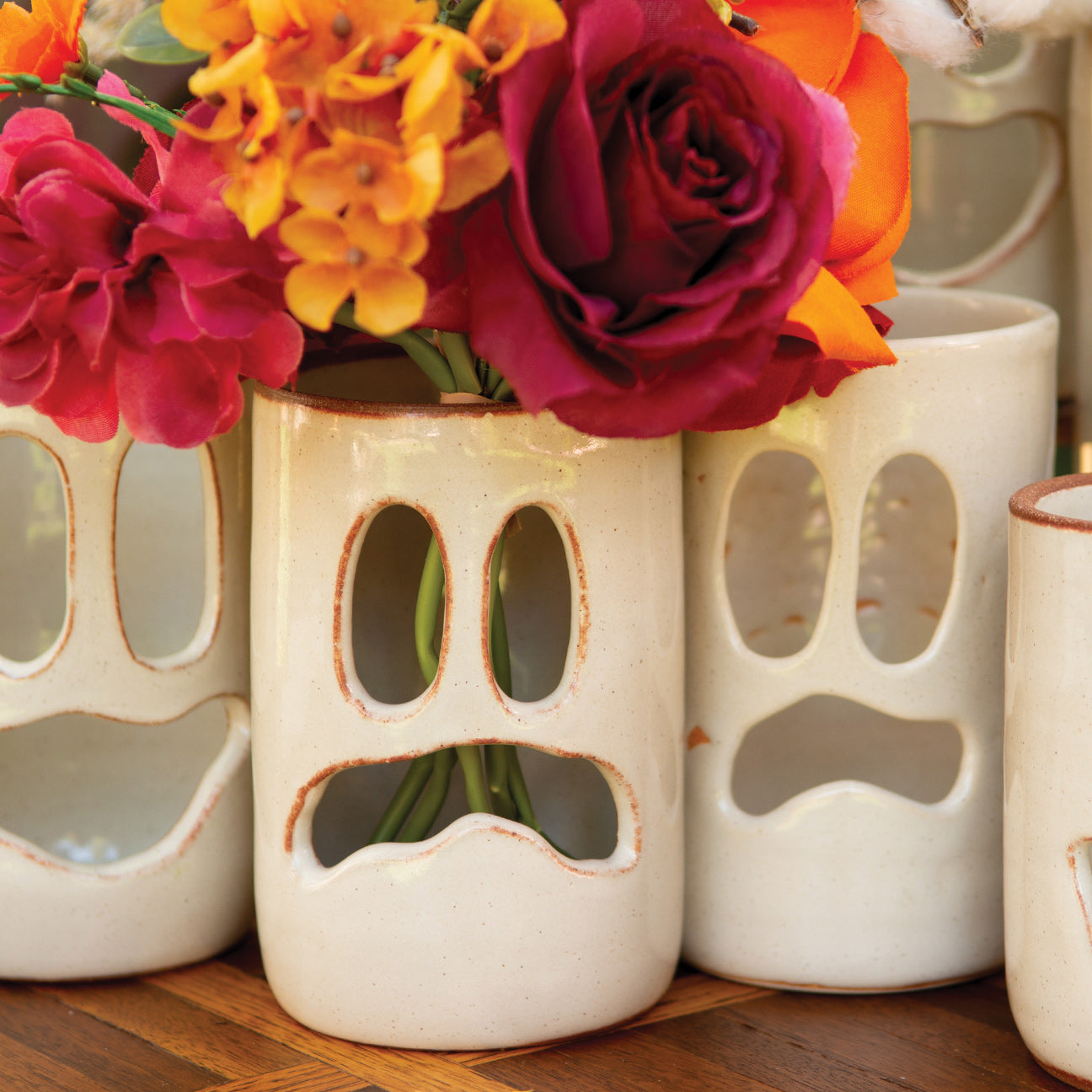 3.5”Scared Ghost Face Luminary Vase – Handmade Ceramic Candle Holder & Vase