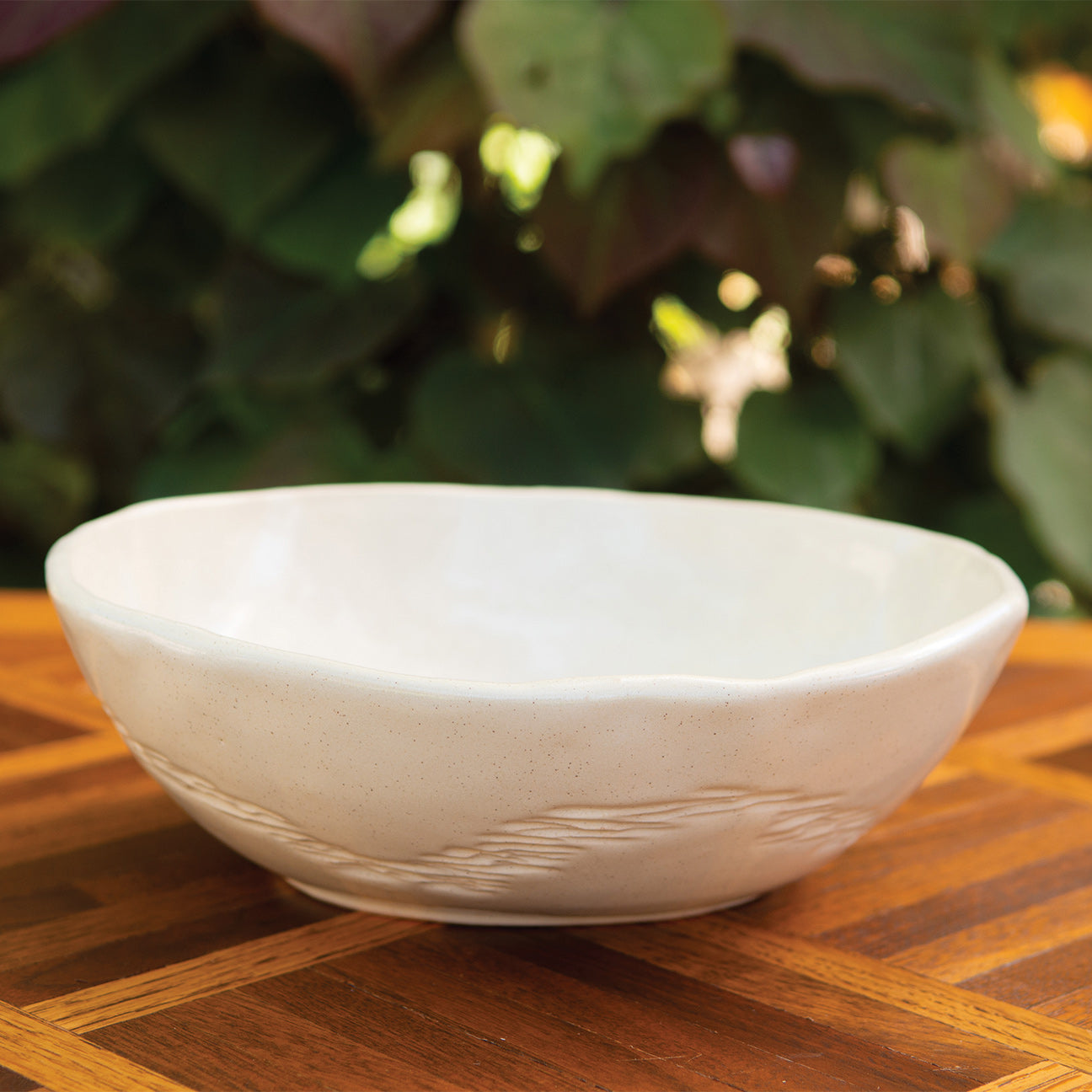 9.5” Cream Carved Wave Bowl