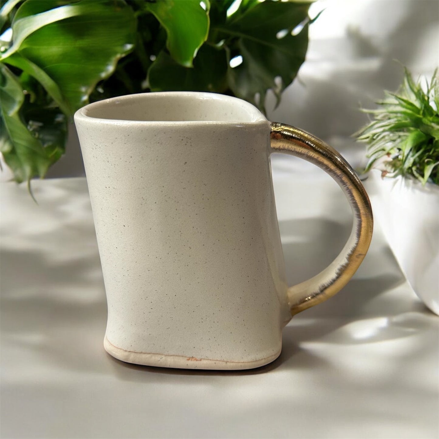 Cream Gold Crooked Hand-built Mug