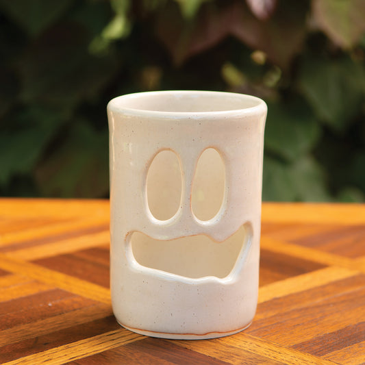 3.5” Across Scared Ghost Face Luminary Vase – Handmade Ceramic Candle Holder & Vase