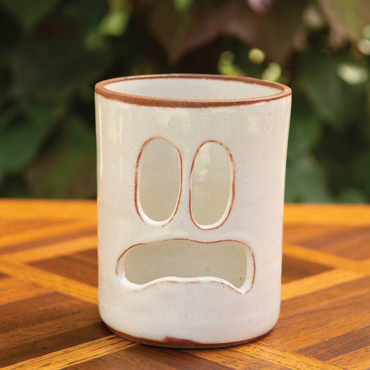 4” Across Scared Ghost Face Luminary Vase – Handmade Ceramic Candle Holder & Vase