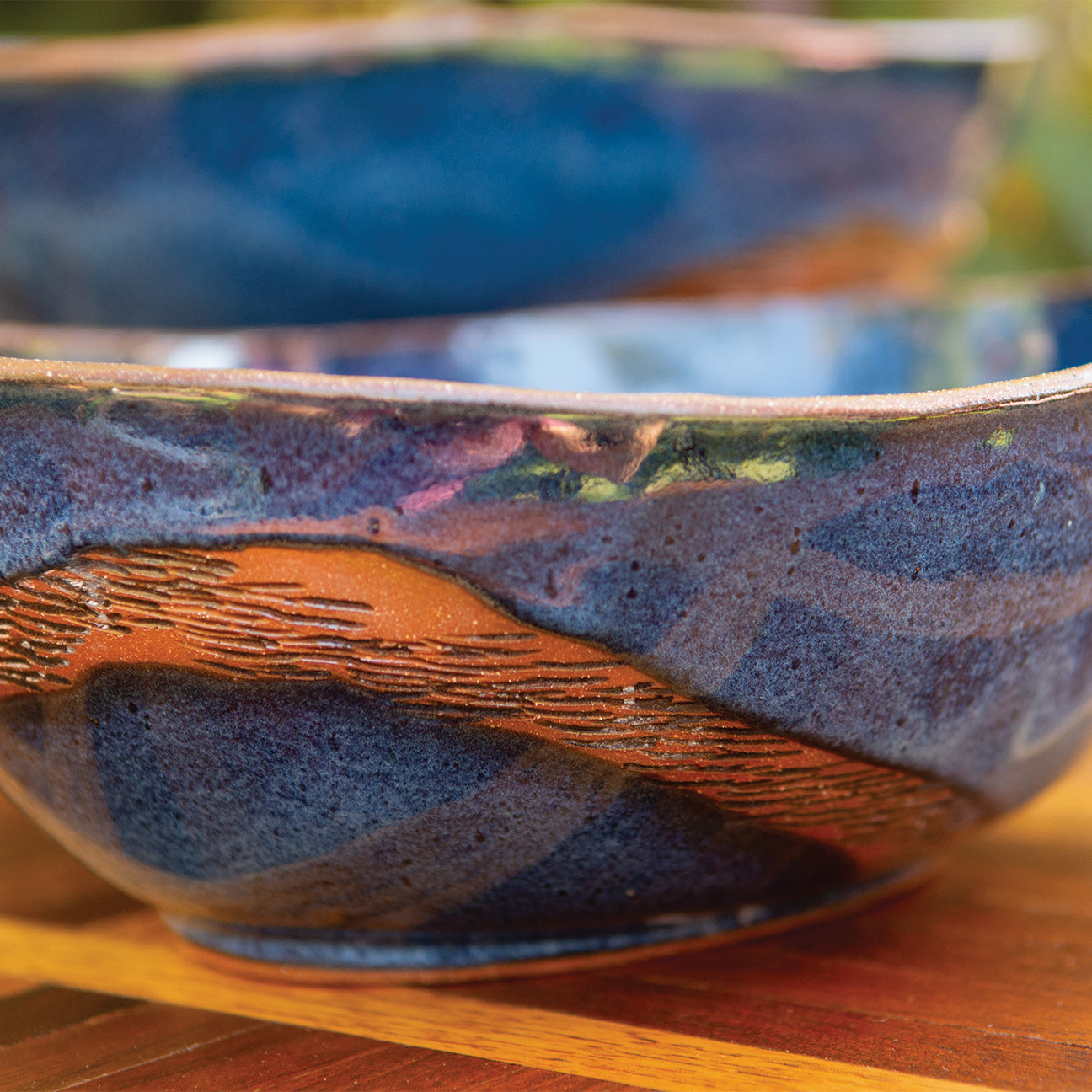 9.5” Denim Carved Wave Bowl