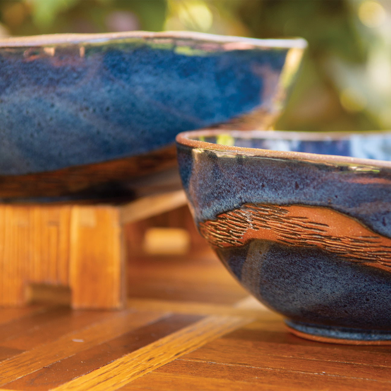 9.5” Denim Carved Wave Bowl