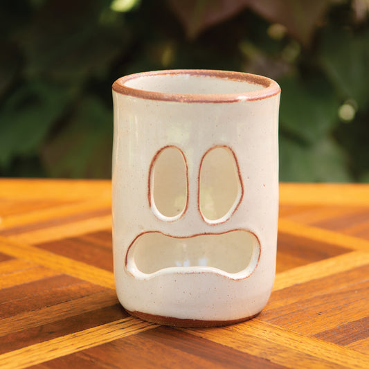 3.5” Across Scared Ghost Face Luminary Vase – Handmade Ceramic Candle Holder & Vase