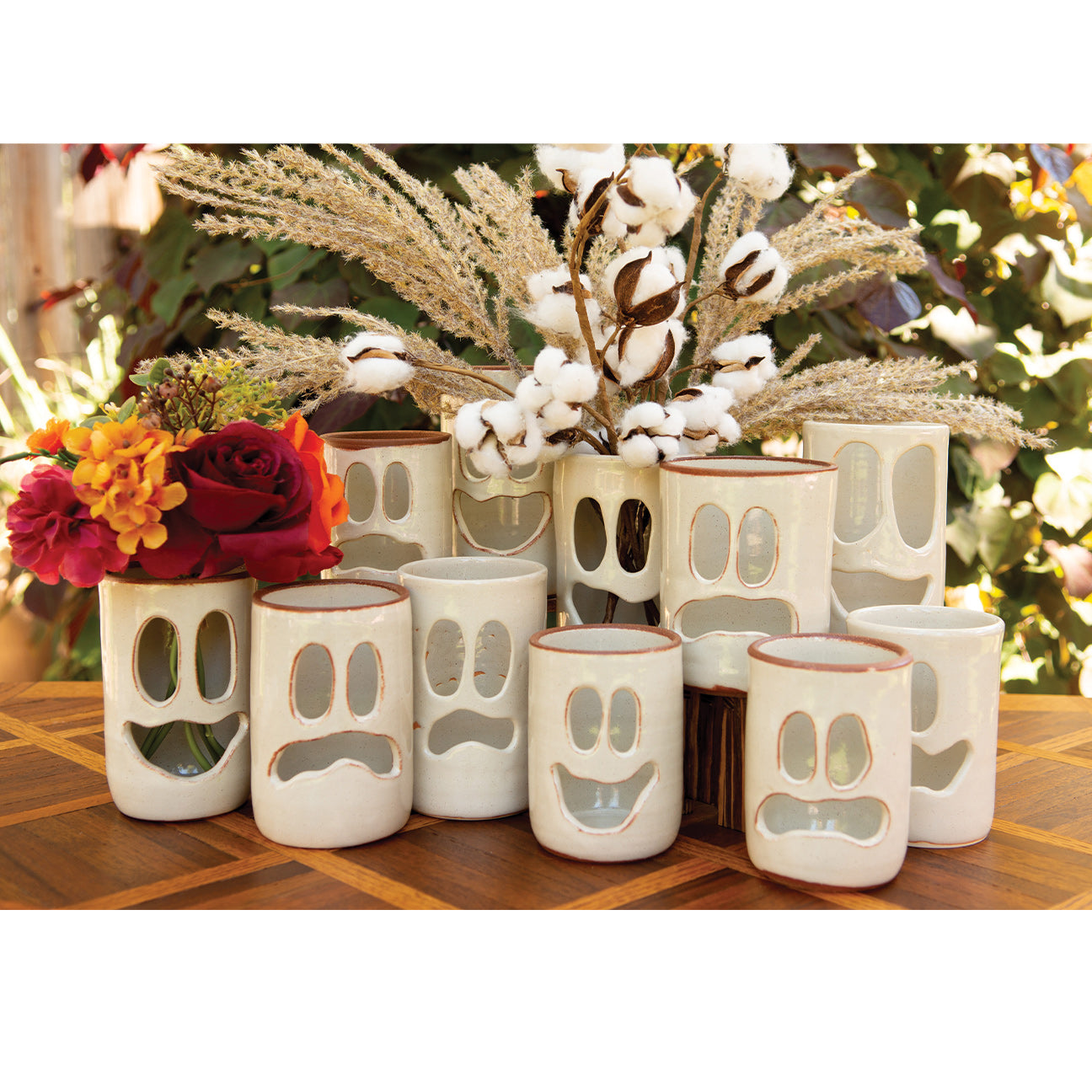3.75” Happy Ghost Face Luminary Vase – Handmade Ceramic Candle Holder & Vase