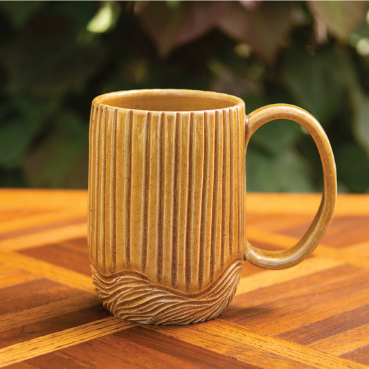 16oz Vintage Yellow Low Wave Carved Mug