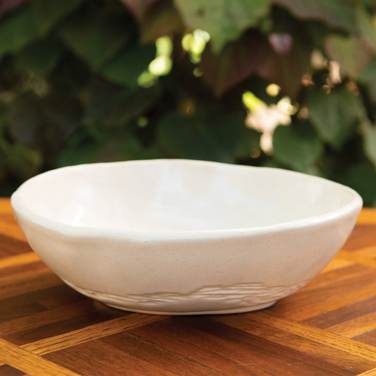 9.5” Across Cream Carved Wave Bowl