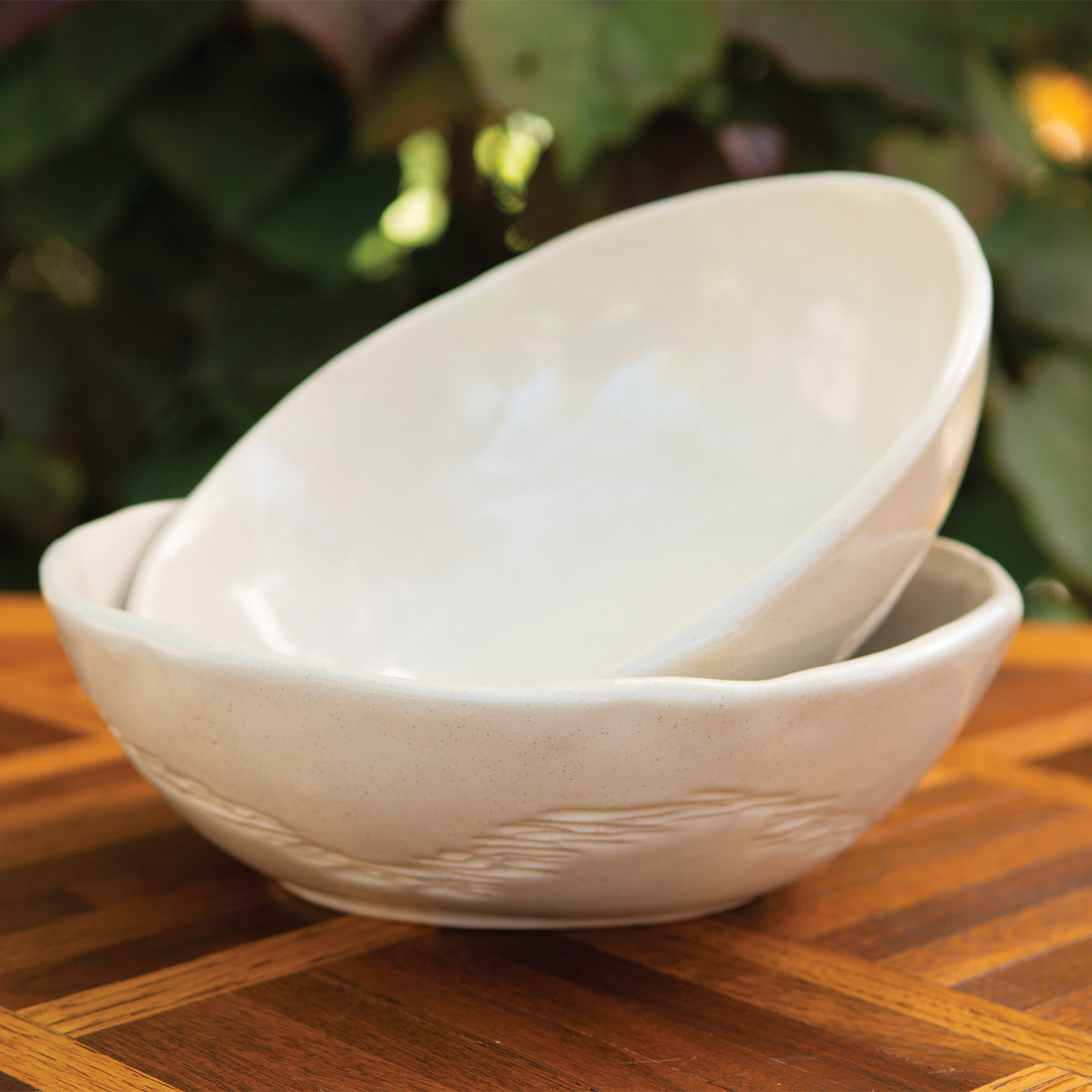 9.5” Cream Carved Wave Bowl