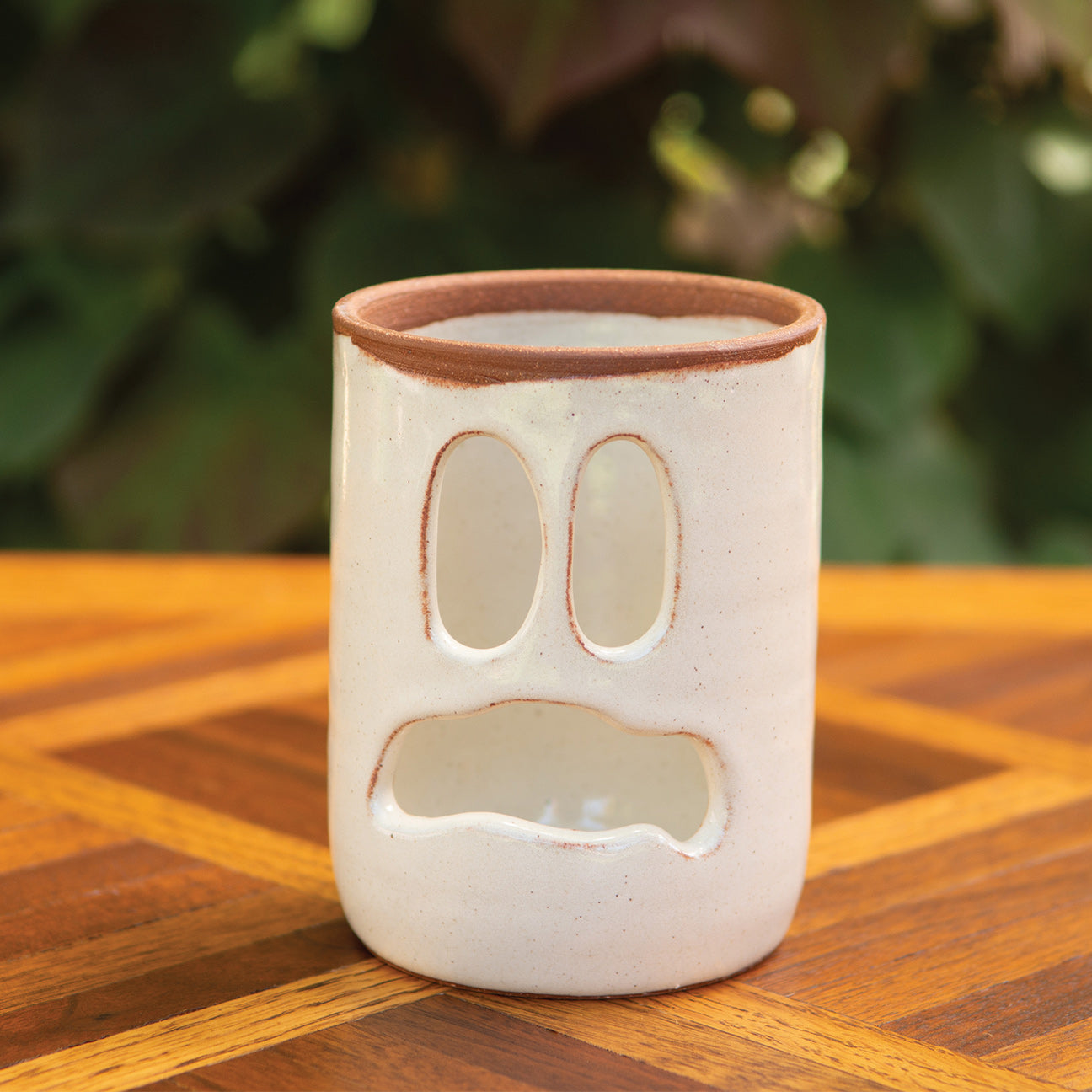 3.25” Scared Ghost Face Luminary Vase – Handmade Ceramic Candle Holder & Vase