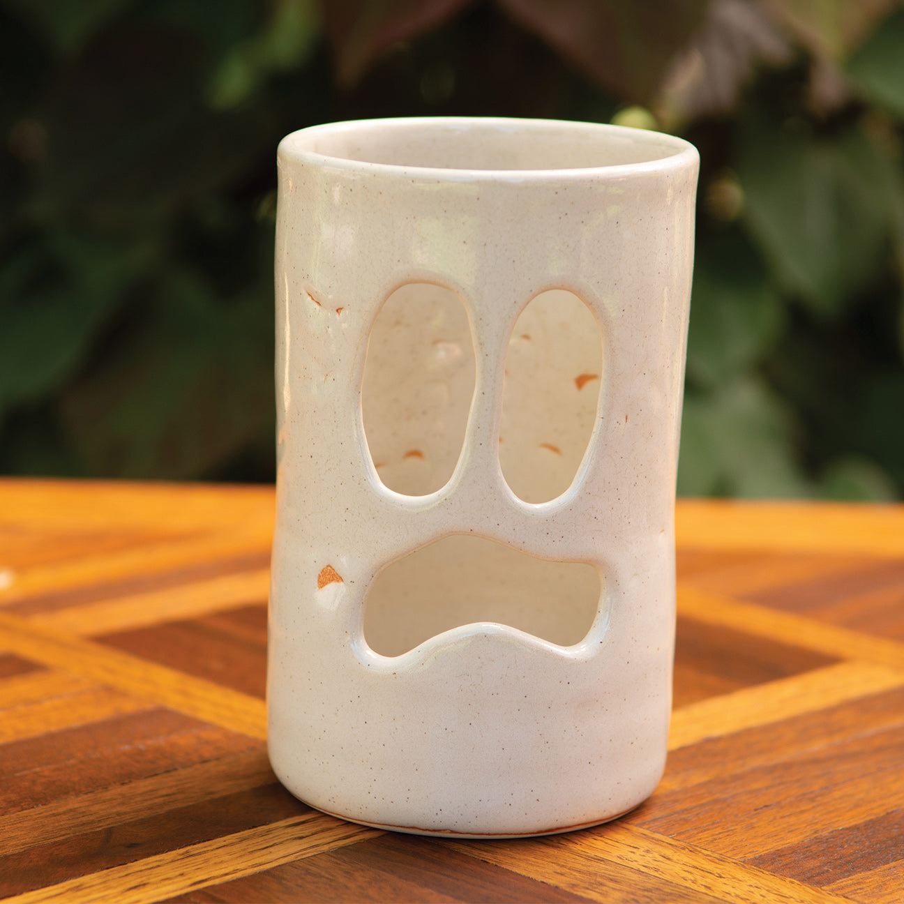 3.5” Scared Ghost Face Luminary Vase – Handmade Ceramic Candle Holder & Vase