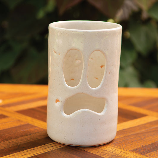 3.5” Across Scared Ghost Face Luminary Vase – Handmade Ceramic Candle Holder & Vase