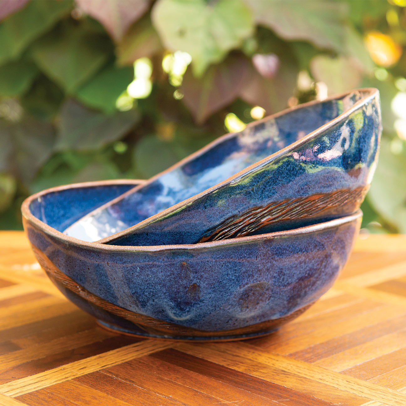 9.5” Denim Carved Wave Bowl