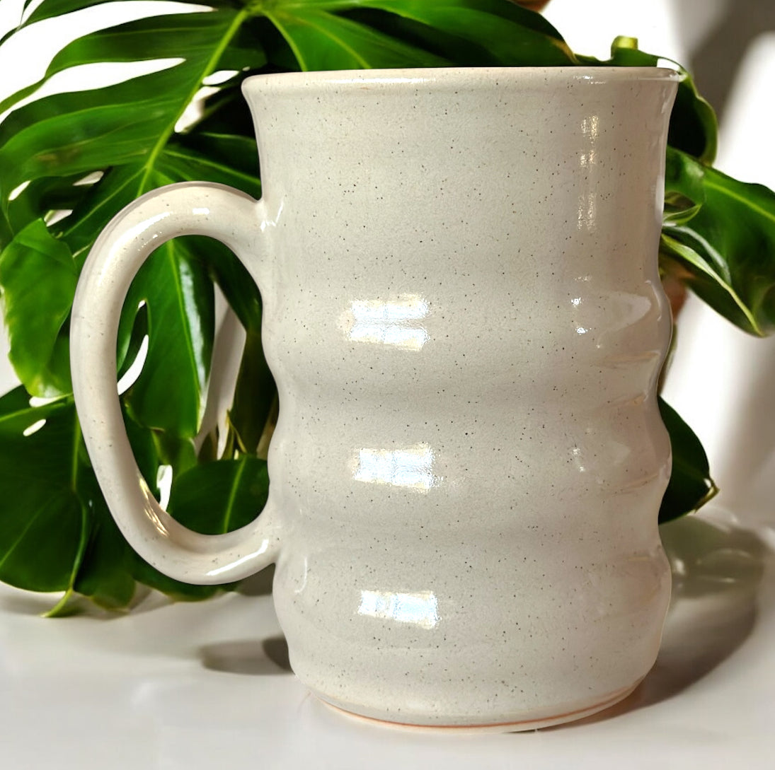 Cream Tall Ribbed Mug