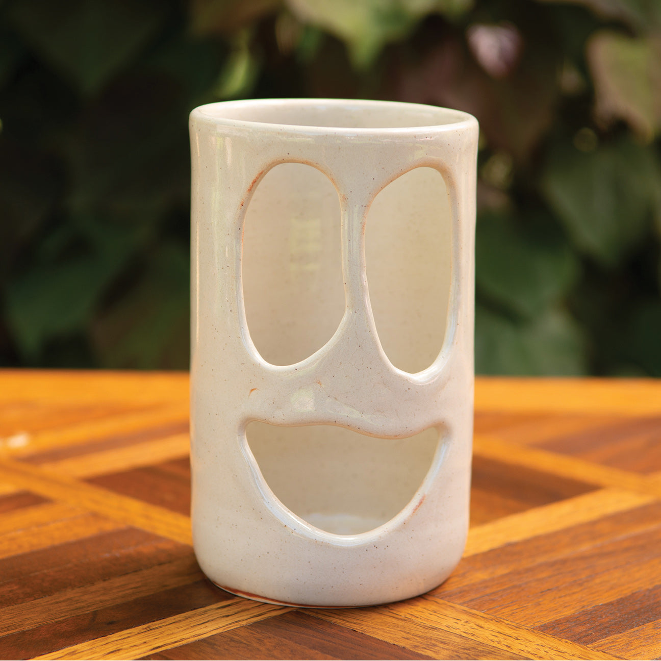 3.5” Happy Ghost Face Luminary Vase – Handmade Ceramic Candle Holder & Vase