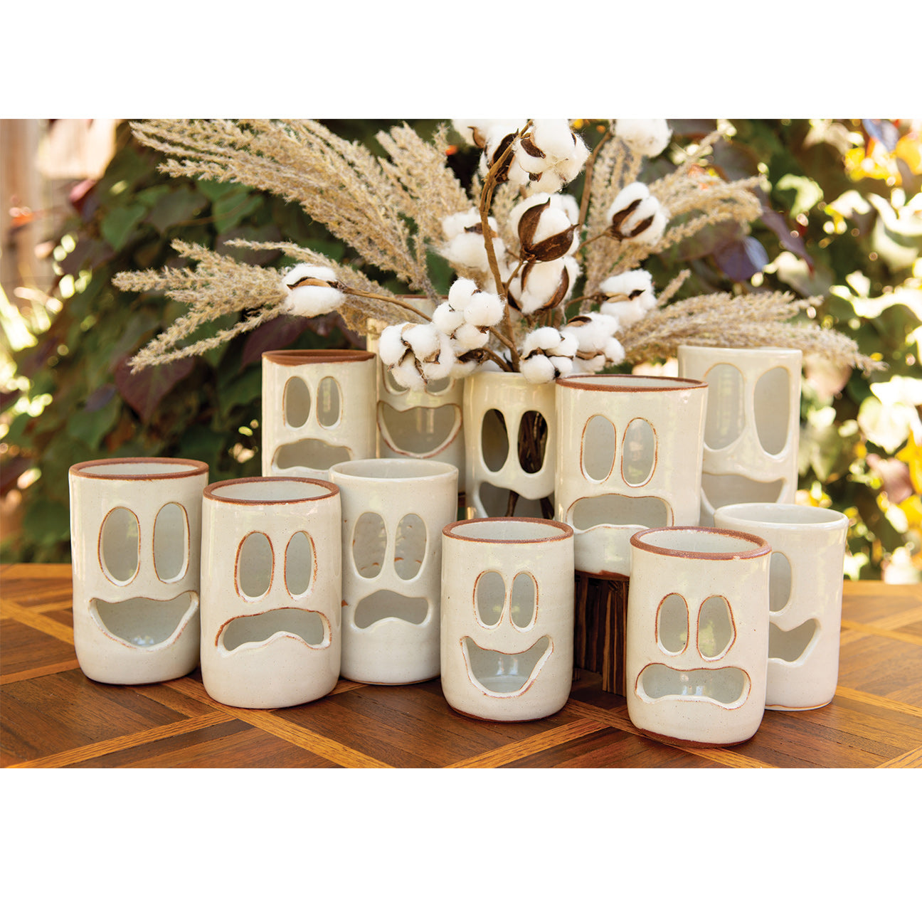 3.75” Happy Ghost Face Luminary Vase – Handmade Ceramic Candle Holder & Vase
