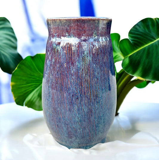 Eggplant Scored Vase