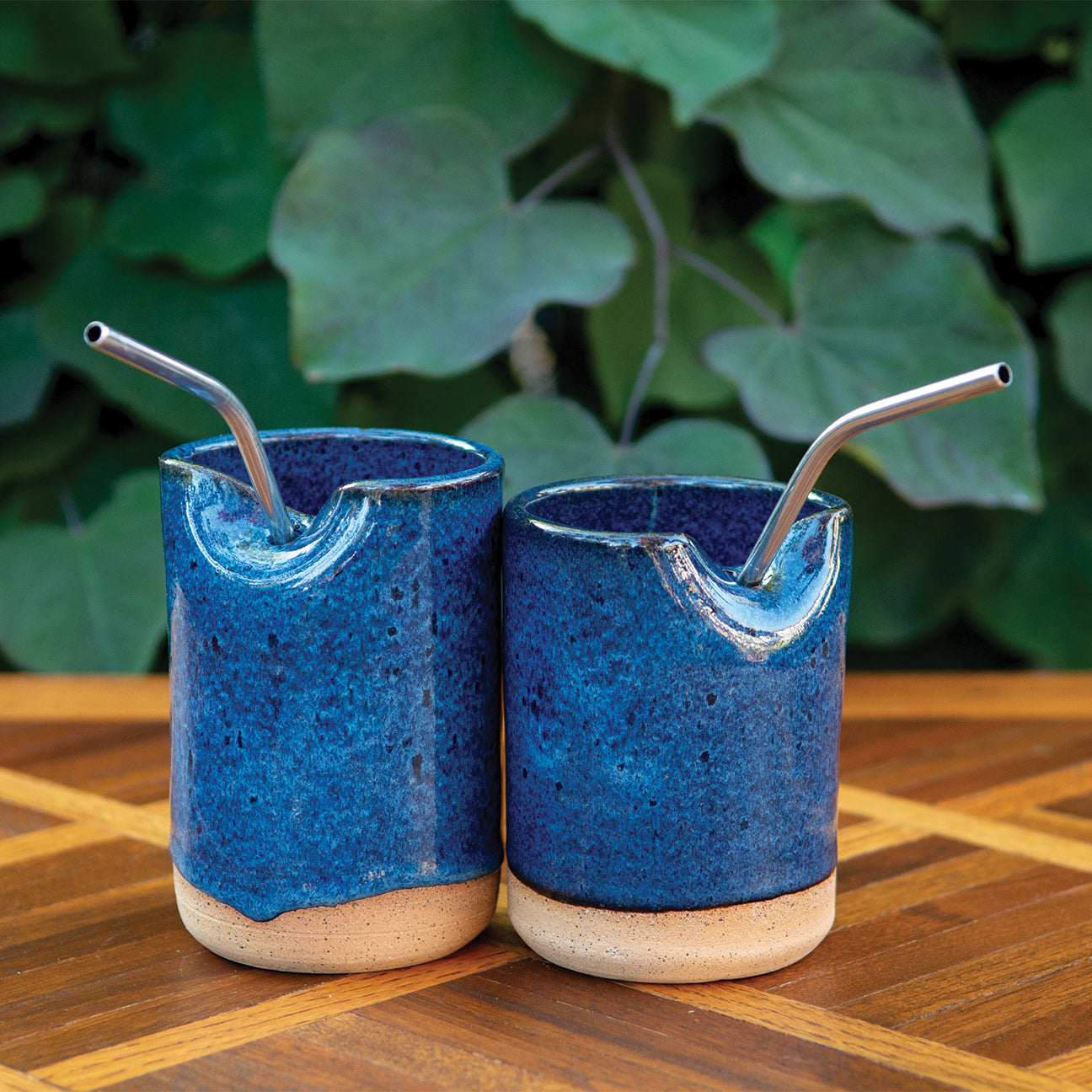 Smooth Straw Cups in Denim